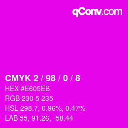 カラーコード: CMYK 2 / 98 / 0 / 8 | qconv.com
