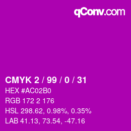 颜色代码: CMYK 2 / 99 / 0 / 31 | qconv.com