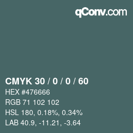 Color code: CMYK 30 / 0 / 0 / 60 | qconv.com