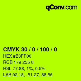 颜色代码: CMYK 30 / 0 / 100 / 0 | qconv.com
