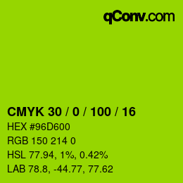 Farbcode: CMYK 30 / 0 / 100 / 16 | qconv.com