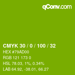 颜色代码: CMYK 30 / 0 / 100 / 32 | qconv.com