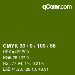 Color code: CMYK 30 / 0 / 100 / 58 | qconv.com