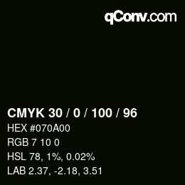 颜色代码: CMYK 30 / 0 / 100 / 96 | qconv.com
