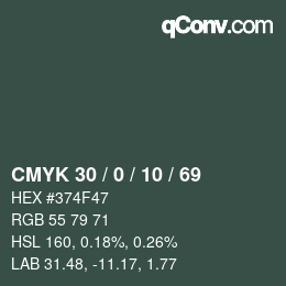 Color code: CMYK 30 / 0 / 10 / 69 | qconv.com