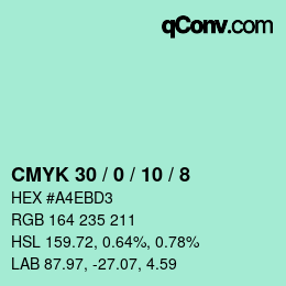 カラーコード: CMYK 30 / 0 / 10 / 8 | qconv.com