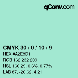 カラーコード: CMYK 30 / 0 / 10 / 9 | qconv.com