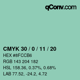 カラーコード: CMYK 30 / 0 / 11 / 20 | qconv.com
