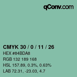 Color code: CMYK 30 / 0 / 11 / 26 | qconv.com