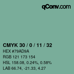 Farbcode: CMYK 30 / 0 / 11 / 32 | qconv.com