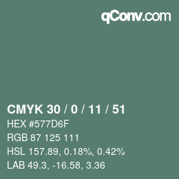 Farbcode: CMYK 30 / 0 / 11 / 51 | qconv.com