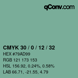 颜色代码: CMYK 30 / 0 / 12 / 32 | qconv.com