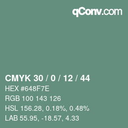 颜色代码: CMYK 30 / 0 / 12 / 44 | qconv.com