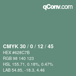 Farbcode: CMYK 30 / 0 / 12 / 45 | qconv.com