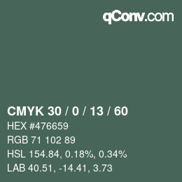 Color code: CMYK 30 / 0 / 13 / 60 | qconv.com
