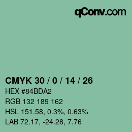 カラーコード: CMYK 30 / 0 / 14 / 26 | qconv.com