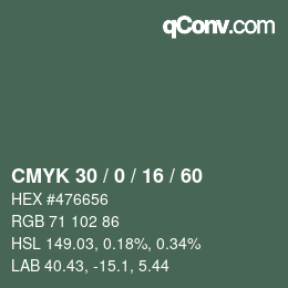 Color code: CMYK 30 / 0 / 16 / 60 | qconv.com