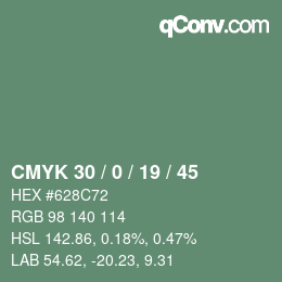 Farbcode: CMYK 30 / 0 / 19 / 45 | qconv.com