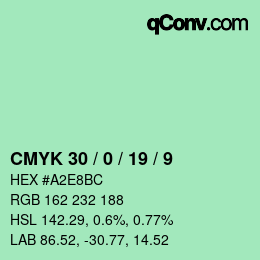 颜色代码: CMYK 30 / 0 / 19 / 9 | qconv.com
