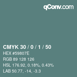 Code couleur: CMYK 30 / 0 / 1 / 50 | qconv.com