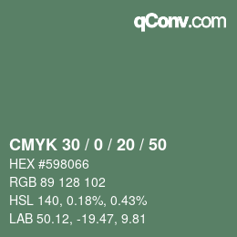 カラーコード: CMYK 30 / 0 / 20 / 50 | qconv.com