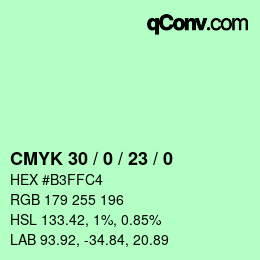 カラーコード: CMYK 30 / 0 / 23 / 0 | qconv.com