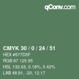 カラーコード: CMYK 30 / 0 / 24 / 51 | qconv.com