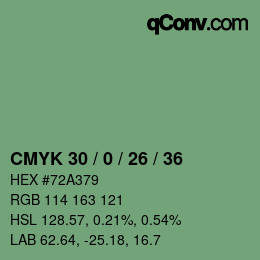 Color code: CMYK 30 / 0 / 26 / 36 | qconv.com