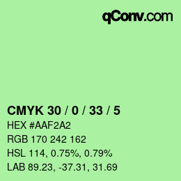 Color code: CMYK 30 / 0 / 33 / 5 | qconv.com