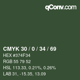 Farbcode: CMYK 30 / 0 / 34 / 69 | qconv.com