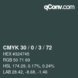 カラーコード: CMYK 30 / 0 / 3 / 72 | qconv.com