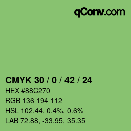 Color code: CMYK 30 / 0 / 42 / 24 | qconv.com