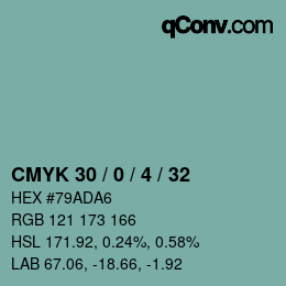 颜色代码: CMYK 30 / 0 / 4 / 32 | qconv.com