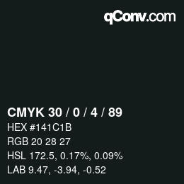 颜色代码: CMYK 30 / 0 / 4 / 89 | qconv.com