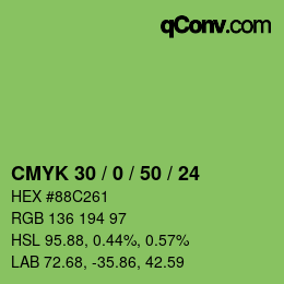 Color code: CMYK 30 / 0 / 50 / 24 | qconv.com