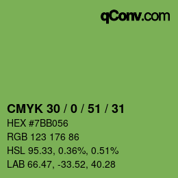 Color code: CMYK 30 / 0 / 51 / 31 | qconv.com