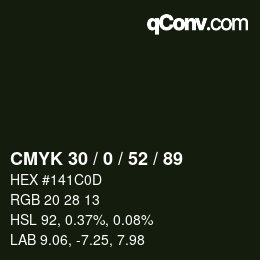 Color code: CMYK 30 / 0 / 52 / 89 | qconv.com