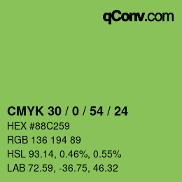 Farbcode: CMYK 30 / 0 / 54 / 24 | qconv.com