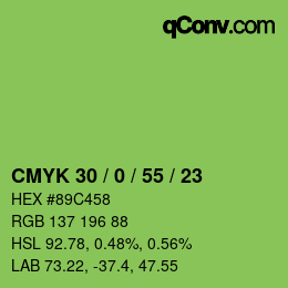 Color code: CMYK 30 / 0 / 55 / 23 | qconv.com