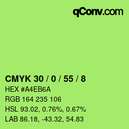 カラーコード: CMYK 30 / 0 / 55 / 8 | qconv.com