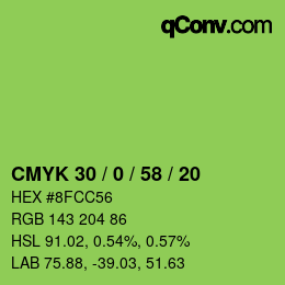 カラーコード: CMYK 30 / 0 / 58 / 20 | qconv.com