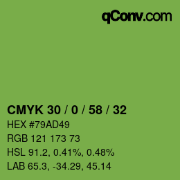 Farbcode: CMYK 30 / 0 / 58 / 32 | qconv.com