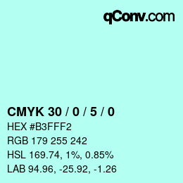 カラーコード: CMYK 30 / 0 / 5 / 0 | qconv.com