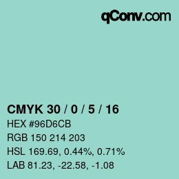 カラーコード: CMYK 30 / 0 / 5 / 16 | qconv.com