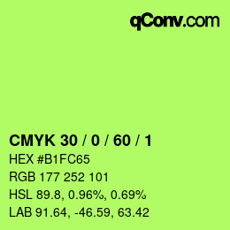 カラーコード: CMYK 30 / 0 / 60 / 1 | qconv.com