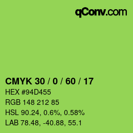 カラーコード: CMYK 30 / 0 / 60 / 17 | qconv.com