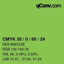 カラーコード: CMYK 30 / 0 / 60 / 24 | qconv.com