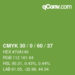 颜色代码: CMYK 30 / 0 / 60 / 37 | qconv.com