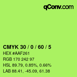 カラーコード: CMYK 30 / 0 / 60 / 5 | qconv.com