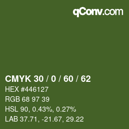 颜色代码: CMYK 30 / 0 / 60 / 62 | qconv.com